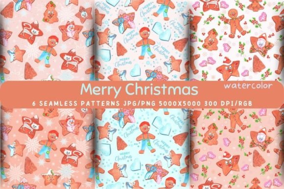 6 Seamless Watercolor Christmas Patterns Featuring Festive Cookies