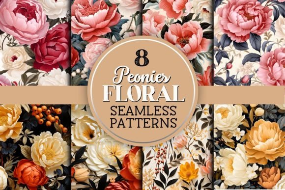 8 Peonies Floral Seamless Patterns: A Vibrant Digital Paper Bundle for Creative Projects