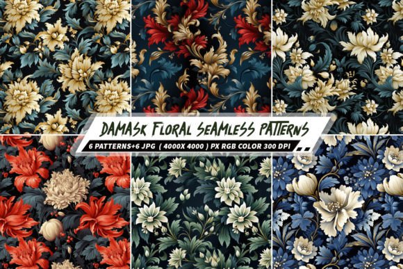 Damask Floral 6 Seamless Patterns: A Versatile Design Asset for Creative Professionals