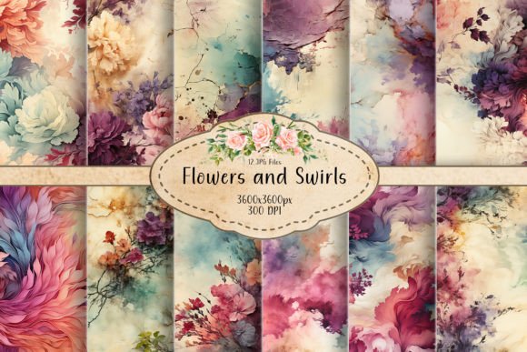 Flowers and Swirls Seamless Patterns