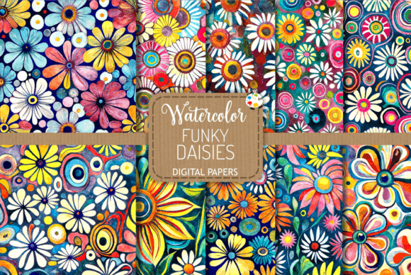 Funky Daisy Watercolor Patterns Set 3 – Strategic Use for Creative and Professional Projects