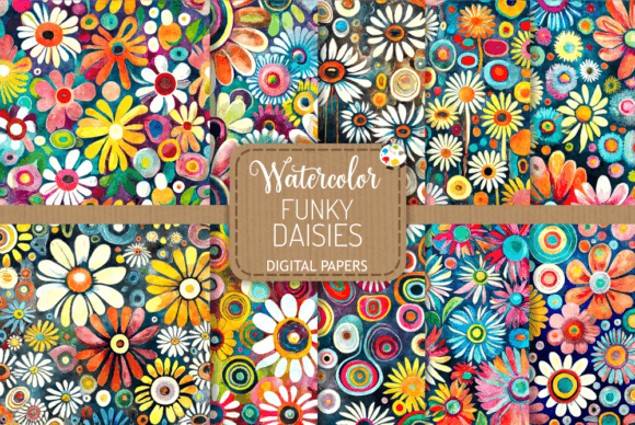 Funky Daisy Watercolor Patterns Set 4 – A Versatile Digital Resource for Designers and Artists