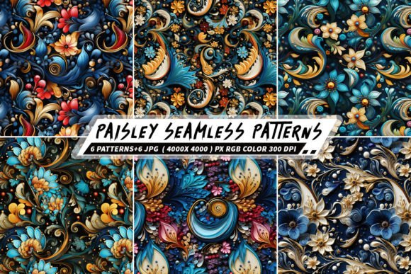 Paisley 6 Seamless Patterns for Creative Design