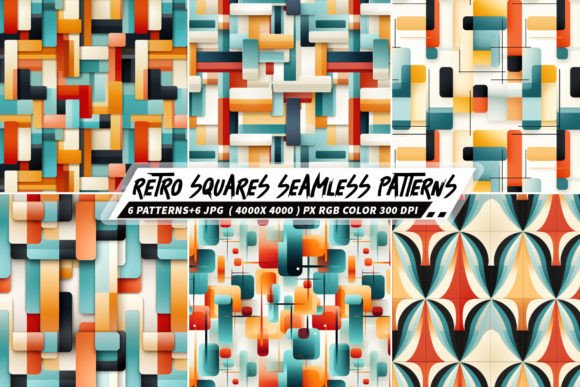 Retro Squares 6 Seamless Patterns: A Versatile Design Asset for Modern Creations