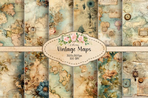 Vintage Floral Maps Seamless Patterns