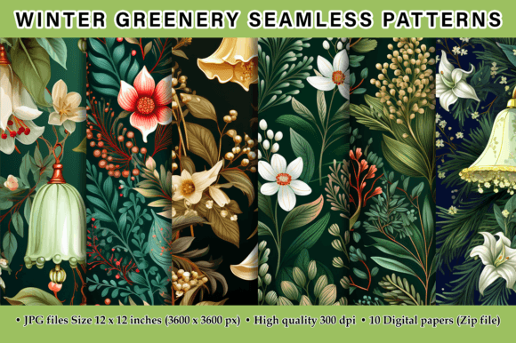 Winter Greenery Seamless Patterns: A Versatile Design Asset for Creative Projects